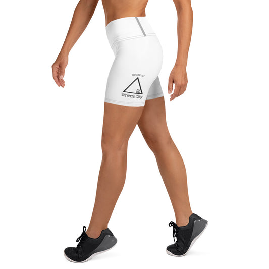 "HOUSE of Terence Clay logo" double-side logo Women's Yoga Shorts - White