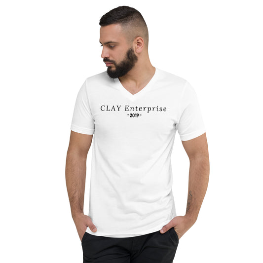 "CLAY Enterprise 2019" V-Neck T-Shirt - White