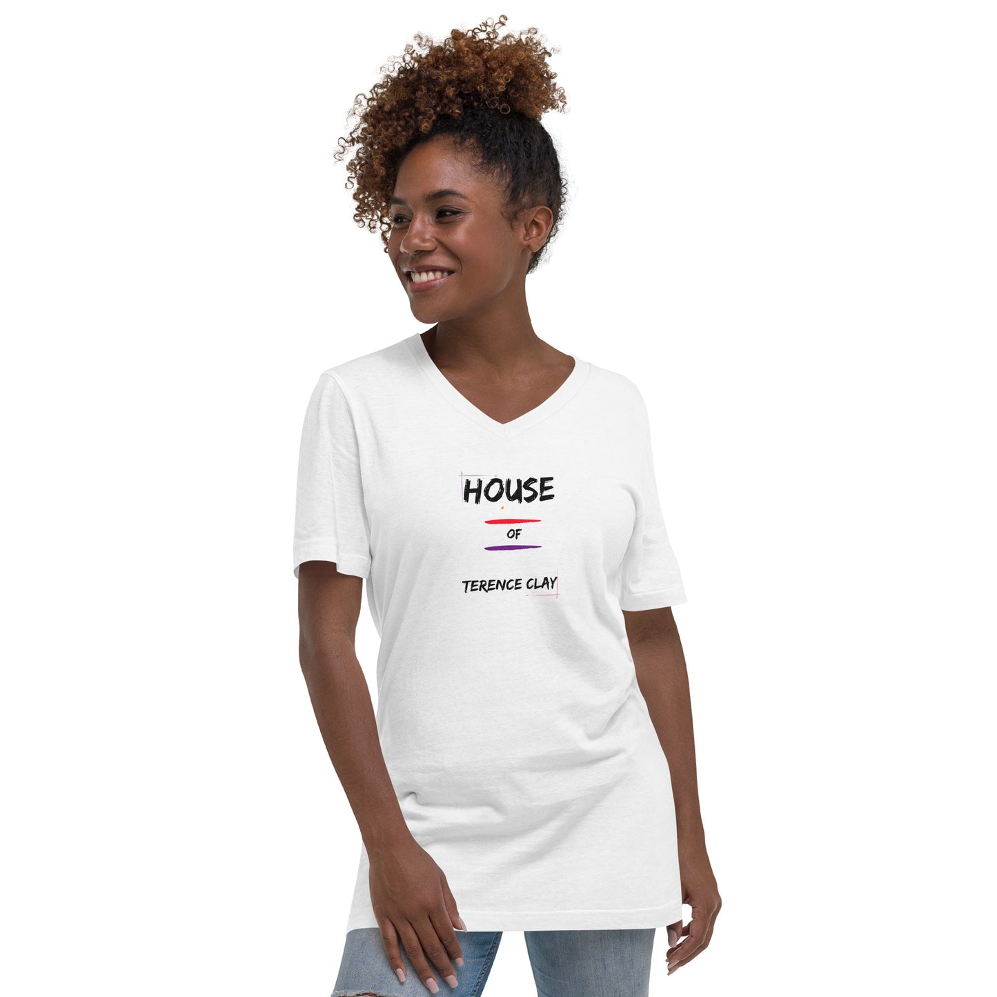 "HOUSE of Terence Clay 90's Retro-Look" V-Neck T-Shirt - White-Box on White